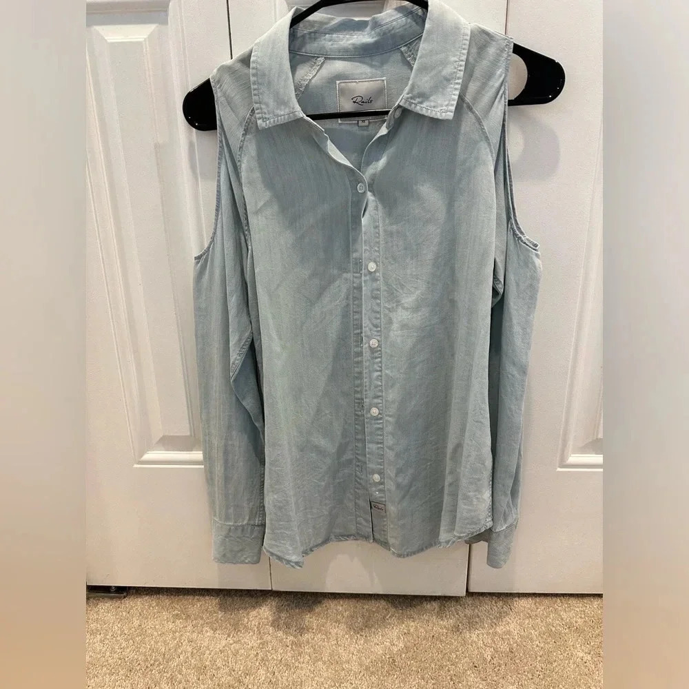 Rails Sadie Light Vintage Chambray Cold Shoulder Button Down Blouse Top Shirt XS - Picture 5 of 5